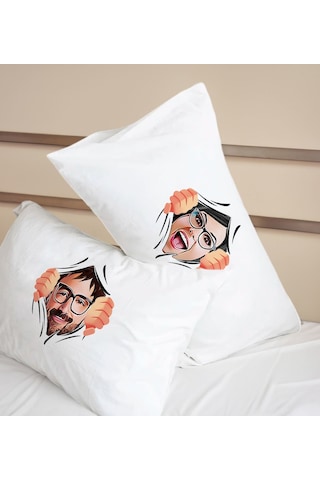 Bk Gift Kişiye Özel Karikatürlü Pamuklu 2 Li Yastık Kılıfı Seti-2 50x70cm , Sevgiliye , Ev si, Tasarım Ev Tekstili