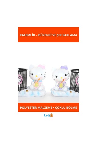 Sevimli Hello Kitty Tasarımlı Dayanıklı Polyester Kalemlik Çok Renkli