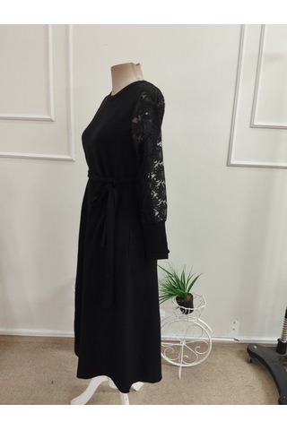 Bhrwear Kadın Uzun Kollu Bisiklet Yaka Belden Kuşaklı Midi Waffle Elbise Renkli