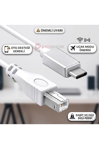 3'ü 1 Arada Usb Tip-b Midi Yazıcı Kablosu 1.5 Metre Type-c Micro İos Uyumlu Enstrüman Veri Aktarımı Cr91
