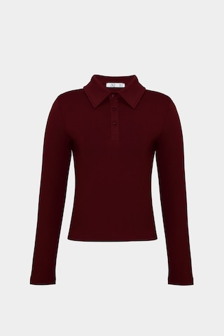 Açelyaokcu Premium Polo Yaka Vatka Detaylı Pamuklu Fit Tişört Bordo