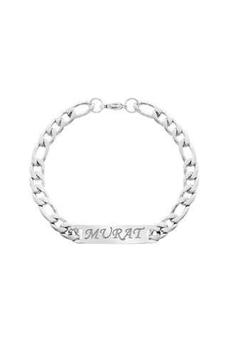 Silver Renk Gurmet Zincirli Kişiye Özel İsim/harf Yazılı Erkek Çelik Bileklik Gümüş
