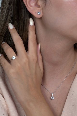 Takı Dükkanı Tek Taş Gümüş Kolye Küpe Ve Yüzük Seti Ags02 Gümüş