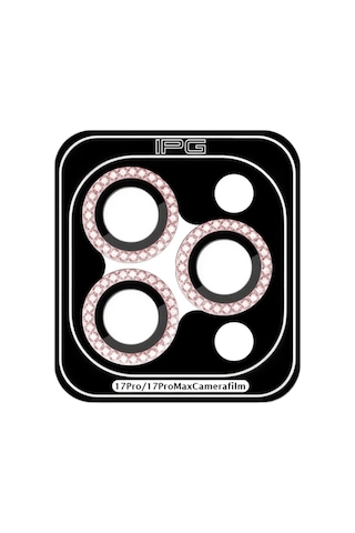 Apple iPhone Uyumlu 17 Pro / Apple iPhone Uyumlu 17 Pro Max İçin Ipg Prolens Kamera Lens Koruyucu Elmas Taş Çerçeveli, Kırılmaz Cam Pembe