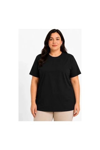 Butik İstanbul Battal Big Size Basic Tişört Bisiklet Yaka Rahat Kalıp T-shirt - Siyah