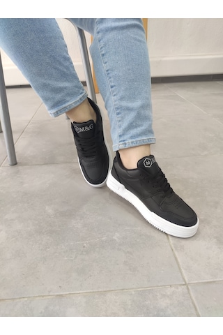 Unisex Ayakkabı Siyah Beyaz Taban Spor Ayakkabı Sneaker Mg03 Siyah