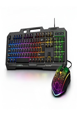 Mekanik Rgb Oyuncu Klavye Mouse Seti 105 Tuş Led Işıklı Kablolu Gaming Klavye Siyah Diğer