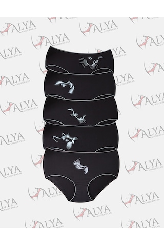 Alya Underwear Kadın Büyük Beden Külot Battal Full Brief, Yüksek Bel 5xl, 6xl, 7xl 5 Farklı Renk 1 Pakette Siyah P13