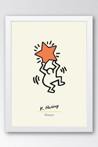 Keith Haring Flower Çerçeveli Tablo- Çiçek - Eklektik Tarz Duvar Dekoru