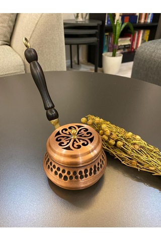 İşlemeli Köşeli Bakır Tütsülük Üzerlik Otu Hediyeli