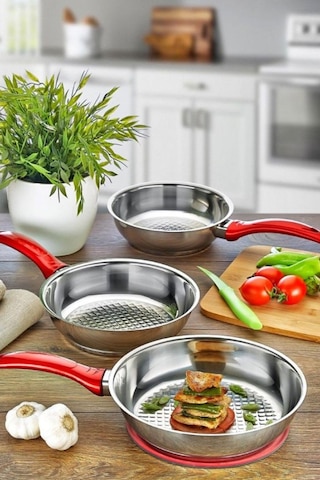 Gülsan Jasmin 3 Parça Çelik Tava Seti Gri