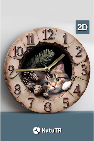 Patili Dostlarınız İçin Patili Saat Kedi Temalı Doğal Duvar Saati Sdw007 Renkli