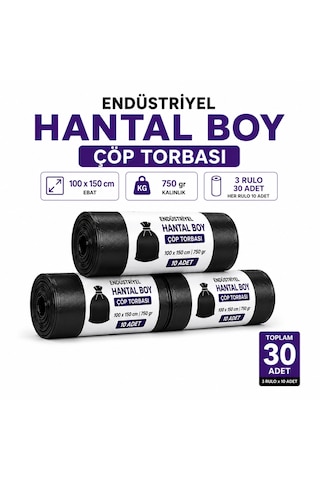 Liva Ambalaj Hantal Boy Çöp Torbası 100x150 Cm 750 Gr Endüstriyel Büyük Boy Çöp Poşeti 3 Rulo 30 Adet