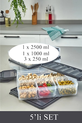 Krm Home 5'li Set Dondurucu Bakliyat Saklama Kabı Antrasit