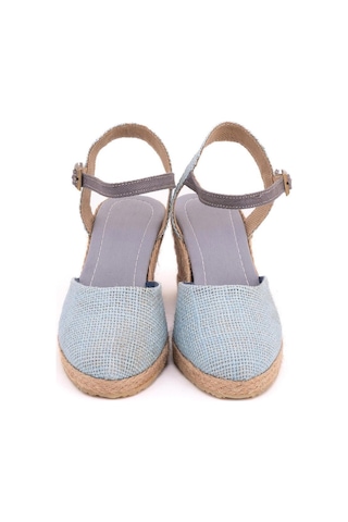 Star Tombis Gerçek Elişi Topuğu Açık Bilekten Bantlı Dolgu Topuk Keten Hasır Espadril Handmade Buz Mavi Açık Mavi