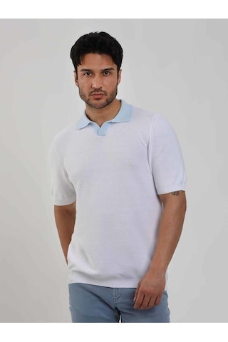 Dufy Beyaz Erkek Slim Fit Düz Polo Yaka Kazak - 104576-beyaz Beyaz
