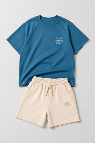 Eray Alp Kids Unisex Çocuk Mavi Tişört Şort Takımı Yazlık Günlük Model
