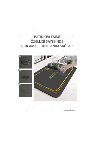 1 Adet - Siyah 35x50cm Bulaşık Matı, Kurulama Matı, Tezgah Üstü Mat, Su Emen Mat, Lavabo Paspası