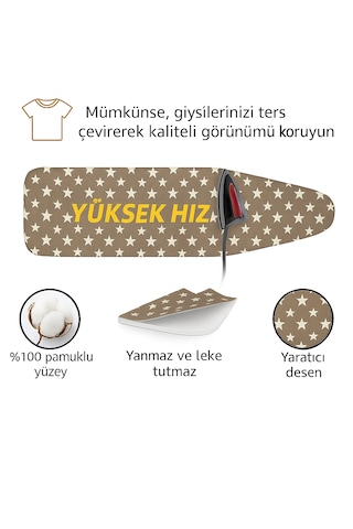 Ütü Masası Kılıfı Keçeli Kahverengi Yıldızlı Desen Battal Boy Xxl Pamuklu Yanmaz Üretim Kahverengi