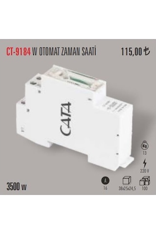 Cata Ct-9184 W Otomat Sigorta Tipi Zaman Saati 3500 W