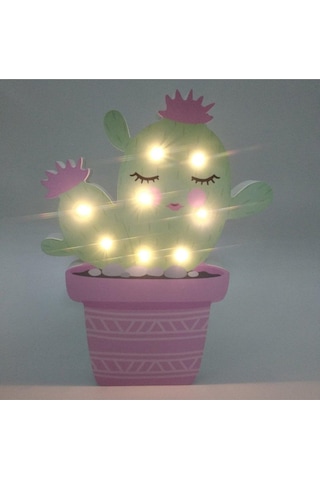 Kaktüs Tasarımlı Ahşap Gce Lambasıı-1363 Çok Renkli