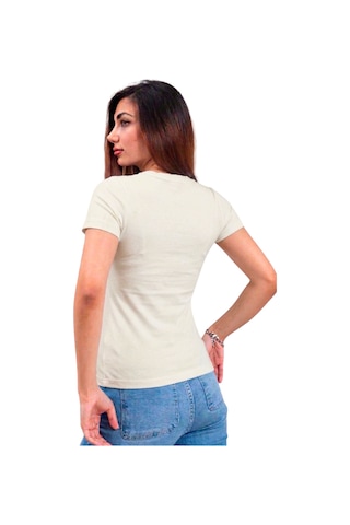 Thiff Kadın Ribana Buzy V Yaka T-shirt Tişört Bej