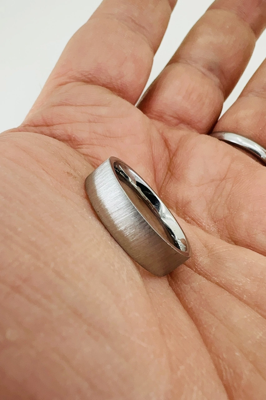 Kişiye Özel İsim Tarih Yazılı 6mm Mat Fırçalanmış Düz Unisex Çelik Yüzük Alyans Cl46y Beyaz