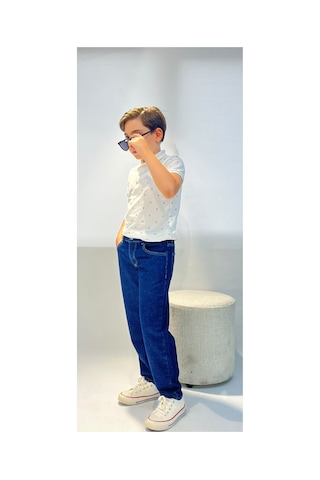 Happinice Çocuk Denim Pantolon Relaxed Kalıp Jean Pantolon Mavi Mavi