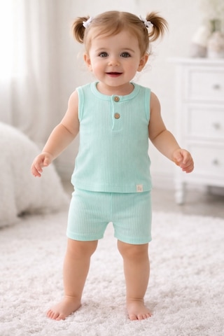 Joviel Baby & Kıds Soft Önden Düğme Detaylı Kalın Askılı Badi Tayt Takım Mint Yeşili Mint Yeşili