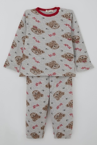 Breeze Kız Bebek Pijama Takımı Sevgi Temalı Fiyonklu Ayıcık Desenli 9 Ay-3 Yaş, Açık Gri Melanj Açık Gri Melanj