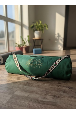 Narespor Su Geçirmez Lotus Baskılı Mat Taşıma Çantası Yogafitness Antrenman Çantası 2 Adet Mat Toplamalastiği Yeşil