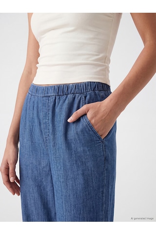 Lcwaıkıkı Classic İndigo Beli Lastikli Wideleg Kadın Jean Pantolon