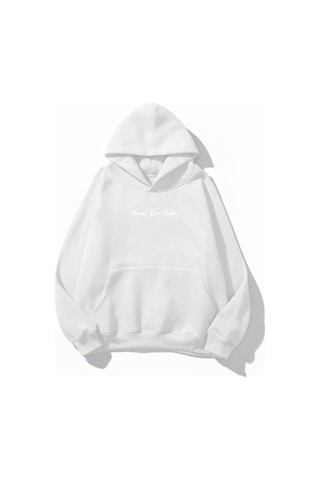 Uyguntarz Unisex Yumuşak Dokulu Frida Kahlo Viva La Vida Baskılı Tasarım Oversize 3 İplik Hoodie Sweatshirt beyaz