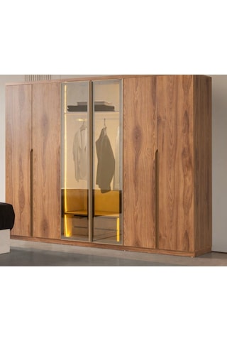 Lovina Mdf 6 Kapaklı Reflekte Camlı Gardırop ve Yatak Odası Takımı - Baza Hariç