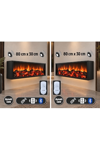 Dekoratif Elektrikli Bluetoothlu Yapay Şömine 80x30x15