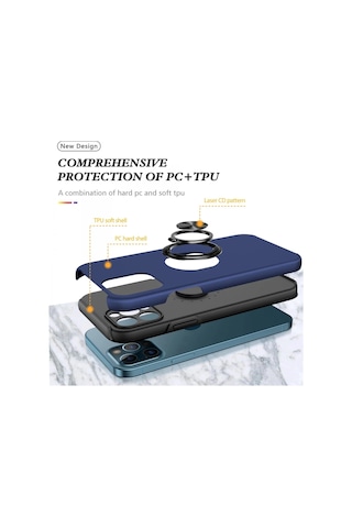 Newface Apple iPhone Uyumlu 12 Pro Max Kılıf Elit Yüzüklü Kapak Semeglbl - 26 - Lacivert