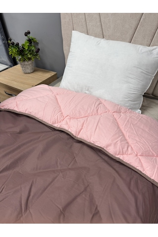 Clasy %100 Pamuk Ranforce Tek Kişilik Yorgan Çift Taraflı Kahve-pembe Düz Desen Pembe