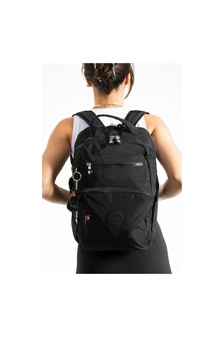Sanmorris Unisex Suya Dayanıklı Krinkıl Kumaş Çok Gözlü Orta Boy Siyah Renkli Laptop Okul Ve Sırt Çantası S-3011 Siyah