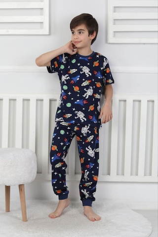 Bunny Hopp Erkek Çocuk Oyun Konsolu Desenli Kısa Kollu Yazlık Pijama Takımı %100 Pamuk Süprem Penye Lacivert