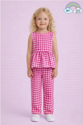 My Kids Wear Kız Çocuk Pötikareli Peplum Bluz Ve Pantolon Takımı 12691 Fuşya