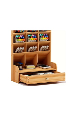 Larimar Bölmeli Ve Çekmeceli Ahşap Organizer - 9071151324155lmr Çok Renkli