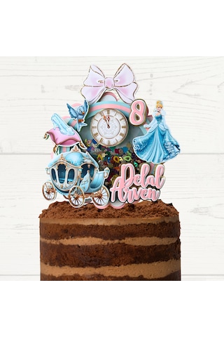Sindirella Temalı Kız Çocuk Doğum Günü İsme Özel 3d Pasta Parti Süsü Cinderella Cake Topper Çocuk