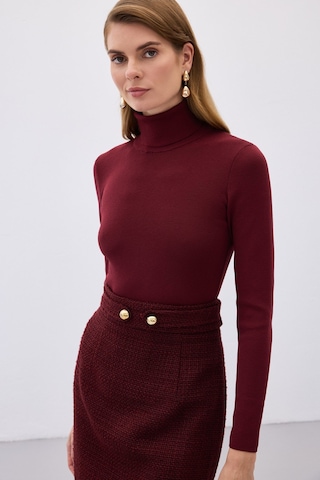 Sateen Tam Balıkçı Triko - Bordo-136504 Bordo