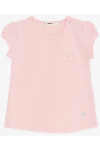 Breeze Kız Bebek Tişört Çiçek Nakışlı 9 Ay-3 Yaş, Pembe-pembe Pembe