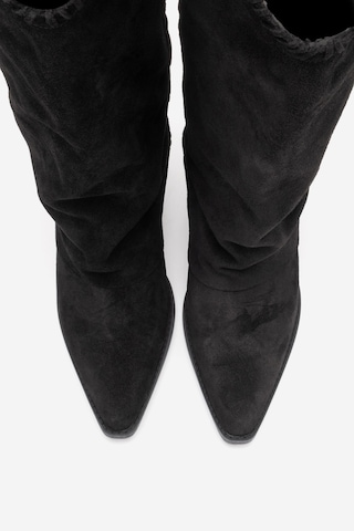 Luvishoes Velın Siyah Süet Hakiki Deri Dikişli Kadın Western Çizme Siyah