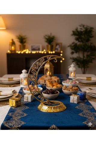 28 Cm Ramazan Dekoratif Masa Üstü Hilal Gold Altın Plastik Tabanlı Süs Diğer