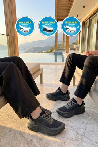 Walkway Siyah Fileli Hafif Esnek Hafızalı Taban Unisex Spor Ayakkabı Flystep G