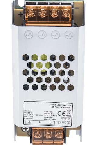 60w - 12v , 5a Güçlü Led Şerit Trafo - Geniş Gerilim Aralığı, Ip2