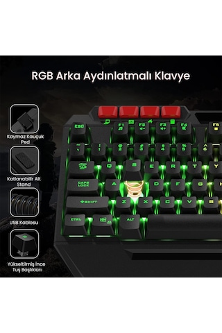 Aula T650 4 İn 1 Gaming Set Rgb Kablolu Membran Klavye 3600 Dpı Mouse Mikrofonlu Oyuncu Kulaklığı Mousepad Lazer
