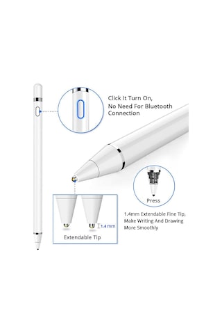 Skycity Yp0001 Beyaz Metal Uçlu Aktif Kapasitif Kalem - İpad Uyumlu, İos Uyumlu Ve Android İçin Ev Kullanıma Uygun, Kolay Kullanım, Dayanıklı Malzeme